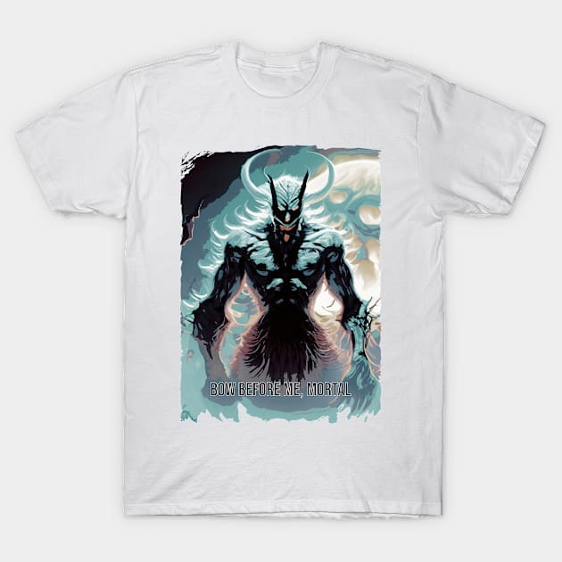 Fasbytes Horror Demon Bow Before Me, Mortal T-Shirt by FasBytes